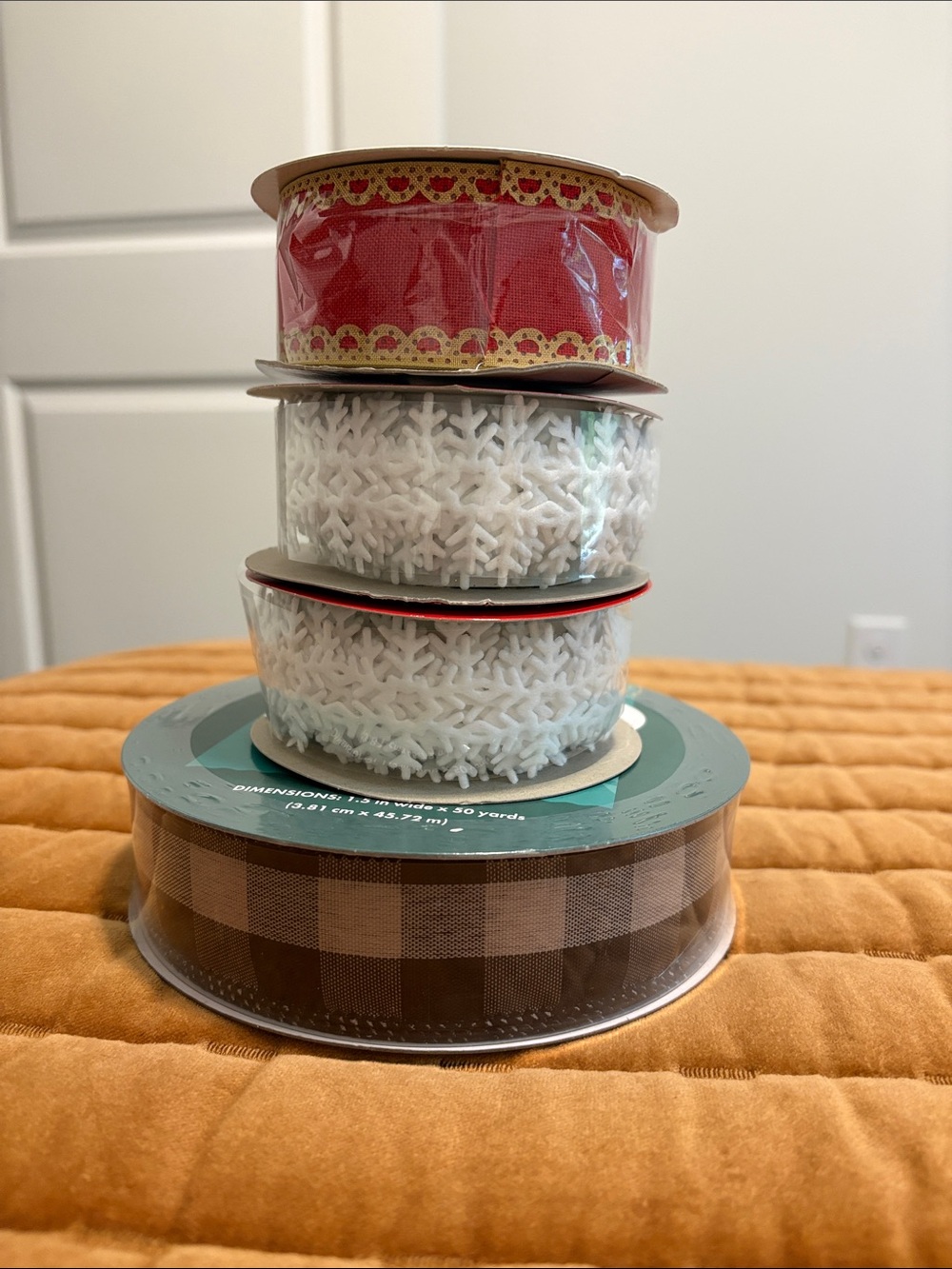 Ribbon Bundle in Red, White, and Brown - Decorative Craft Ribbon